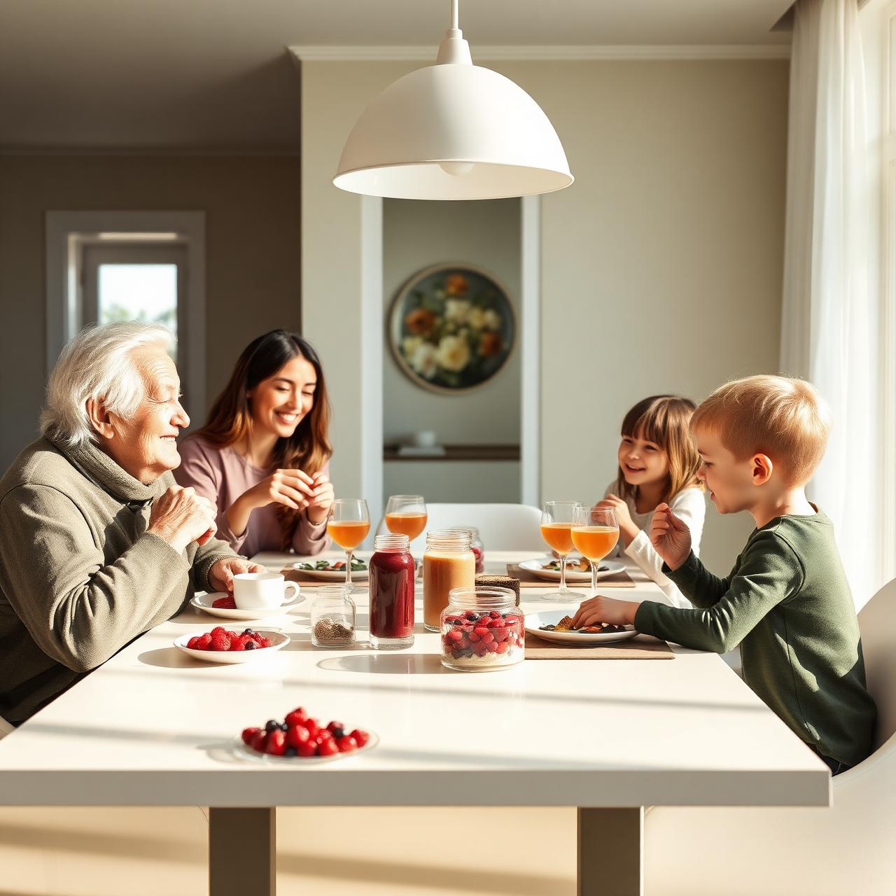 Multigenerational family sharing a healthy breakfast